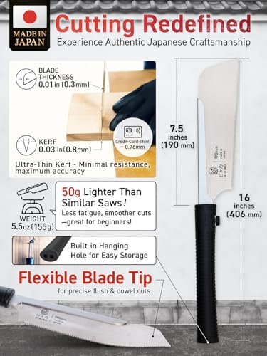 HIBINO Japanese Pull Saw 7.5 Inch Kataba | Made in Japan | Single Edge 14 TPI Fine Crosscut Blade | Lightweight Handsaw for Precision Woodworking, Joinery & Detail Projects | Replaceable Blade - size: 7.5 inch (190mm)
