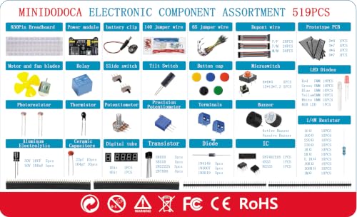 Electronic Components Starter Kit 519 Pcs for Arduino & Raspberry pi - size: Arduino starter kit -519pcs