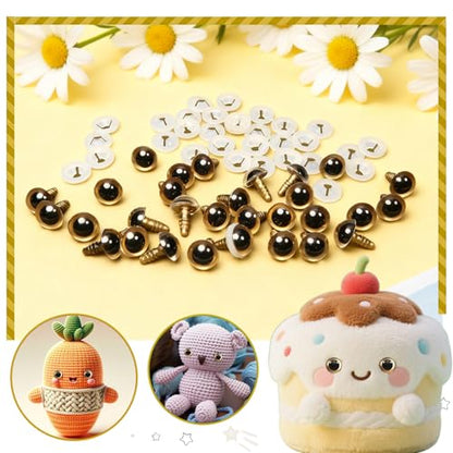 TOAOB 60pcs 12mm Gold Safety Eyes for Crocheting Craft Stuffed Animals Eye - color: Gold