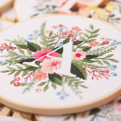 artcici Embroidery Kits Plant Flower Leaf English Letter Patterns for Beginners Adults, Full Range Embroidery Starter Kits Cross Stitch Needlework Supplies (Letter A) - color: Letter A
