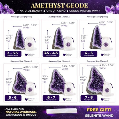 Premium Natural Amethyst Crystals Geode, 3.5-4.5 lbs Healing Crystal Stones - size: 3.5 pound - 4.5 pound