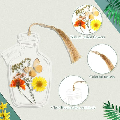 Taobary 91 Pcs DIY Dried Flowers Bookmarks Transparent, Stylish Color - color: Stylish Color