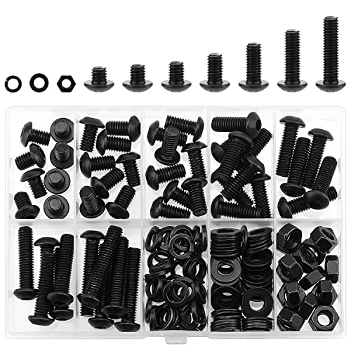 HELIFOUNER 147 Pieces M6 x 8mm /10mm /12mm /16mm /20mm /25mm /30mm, Button Head Socket Cap Screws Bolts Washers Nuts Kit, 10.9 Grade Alloy Steel, Full Threaded, Black - size: M6, style: Button Head