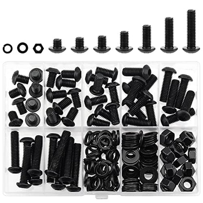 HELIFOUNER 147 Pieces M6 x 8mm /10mm /12mm /16mm /20mm /25mm /30mm, Button Head Socket Cap Screws Bolts Washers Nuts Kit, 10.9 Grade Alloy Steel, Full Threaded, Black - size: M6, style: Button Head