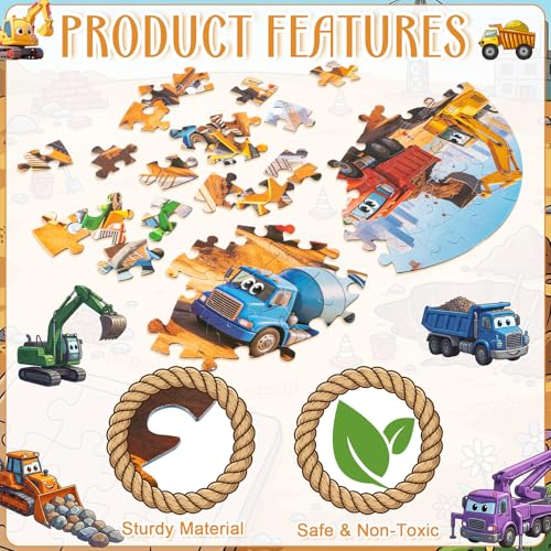 Civaner 70 Pieces Floor Puzzles Round Large Puzzles, Construction Vehicles - style: Construction Vehicles