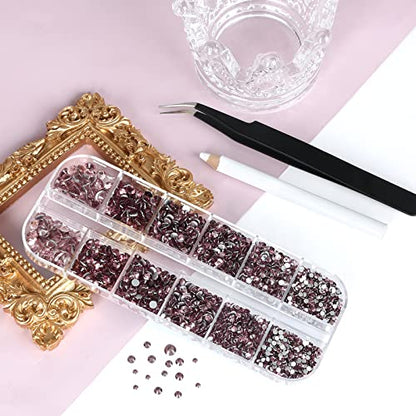 12 Grids 3792pcs Lt.Amethyst Flatback Rhinestones Set for Nail, Art, Crafts, Makeup, Tumblers Glitter Round with Tweezers and Picking Pen(SS6~SS20) - color: Lt.Amethyst