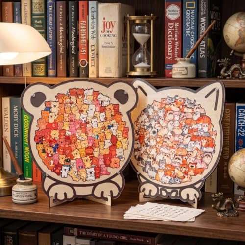 Bear Shaped Wooden Jigsaw Puzzle, 98 Pieces Thick Wood Puzzle with Acrylic Cover & Frame, Colorful Cute Animal Bear Puzzle, Decorative Puzzle Gift for Bear Lovers, Home Wall Decor - color: Colorful Bear