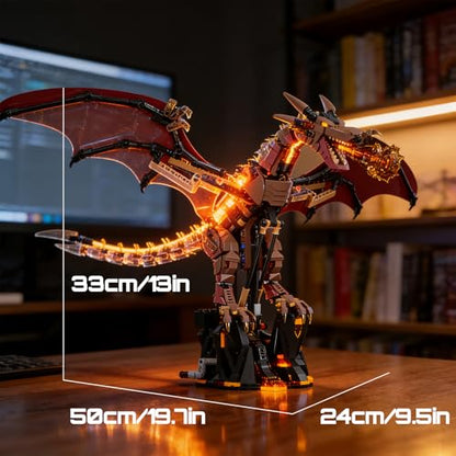 HJPLPXH Mechanical Flame Dragon Building Block Set–Fire Dragon Model - style: Motor Flame Dragon