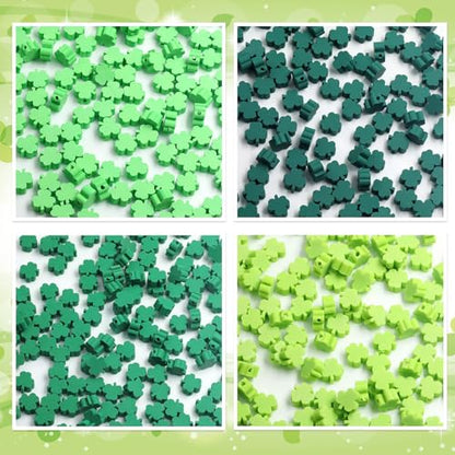 100 Pcs St. Patrick's Day Polymer Clay Beads Mixed Heishi Spacer Bead Charms Supplies for DIY Bracelet Earring Necklace Jewelry Making (Clover) - color: Clover