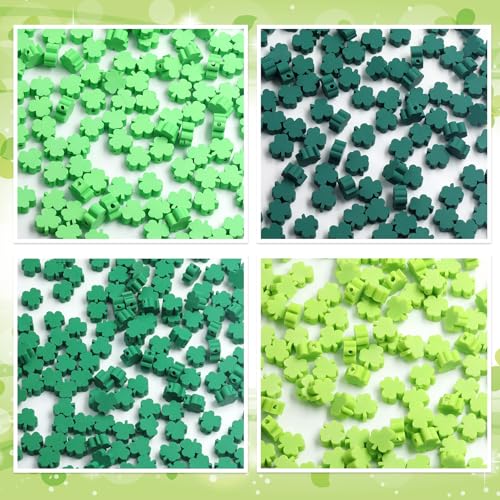 100 Pcs St. Patrick's Day Polymer Clay Beads Mixed Heishi Spacer Bead Charms Supplies for DIY Bracelet Earring Necklace Jewelry Making (Clover) - color: Clover