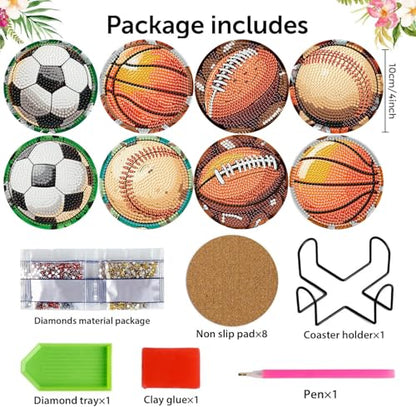 8 Pcs Diamond Art Coaster Kit for Adult with Holder, Diamond Coasters 4x4in - color: Ball Coasters, size: 8 Pcs 4x4in