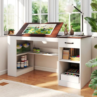 Verano Garden 55.1" Drafting Table, Craft Art Table, Computer Desk, White - color: White