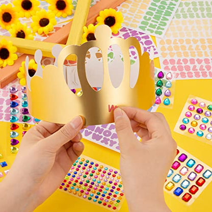 Gold Paper Crowns, Diy Birthday King Crowns Craft to Decorate, Paper Prince Princess Crown Hats for School Classroom - style: 28 (15 Crowns+13 Sticker Gems)