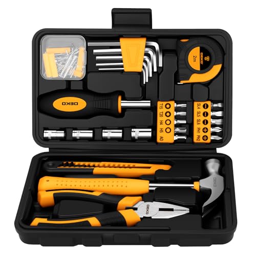 DEKOPRO 94 Piece Tool Set Household DIY Tool Kit for Men with Storage Toolbox, Small Basic Hand Tool Box Set for Home Repair, DIY, Apartment, Office, Orange - color: Orange