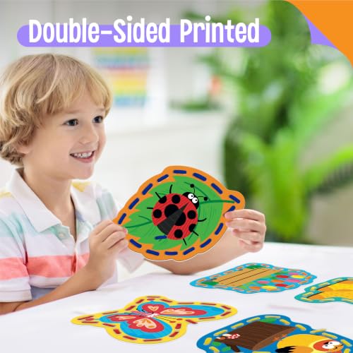Kids Lacing Cards, 9 PCS Double-sided Garden-themed S Cards with 9 Laces - color: Garden-Themed