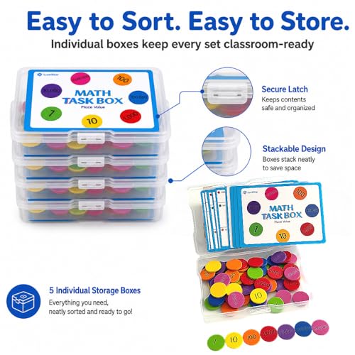 Math Task Box Place Value Manipulative Set, 5 Boxes Packs