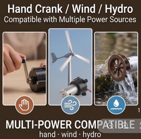 Hand Crank Generator, Mini DC Metal Dynamotor Stable 5V to 24V Manual Charging Power Source for Emergency Teaching Silver 1 Pack