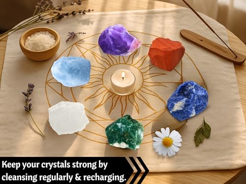 Amazing Gemstone Crystals for Diabetes Support, Set of 6 Moss Agate, Blue Calcite, Sodalite, Clear Quartz, Red Jasper and Amethyst Healing Crystals and Stones - color: Diabetes Support