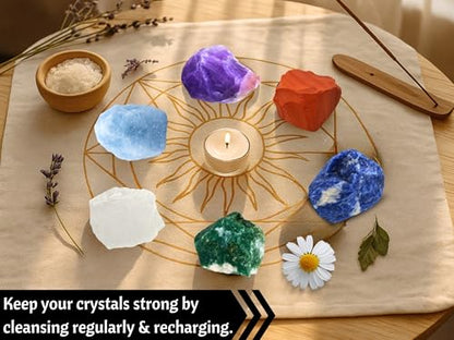 Amazing Gemstone Crystals for Diabetes Support, Set of 6 Moss Agate, Blue Calcite, Sodalite, Clear Quartz, Red Jasper and Amethyst Healing Crystals and Stones - color: Diabetes Support