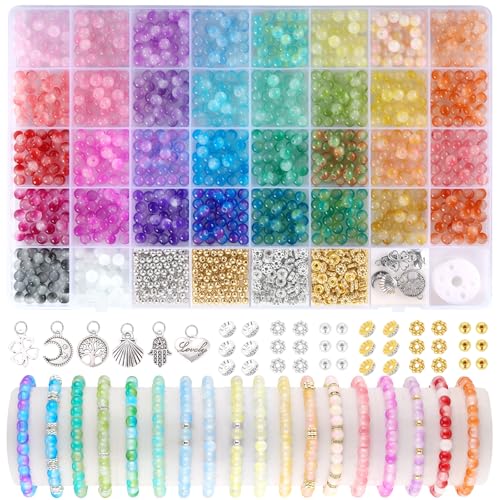 Funtopia 6mm Glass Beads Bracelet Making Kit, 1396pcs Gradient Glass Beads - color: #5 Gradient Patterns, size: 6mm
