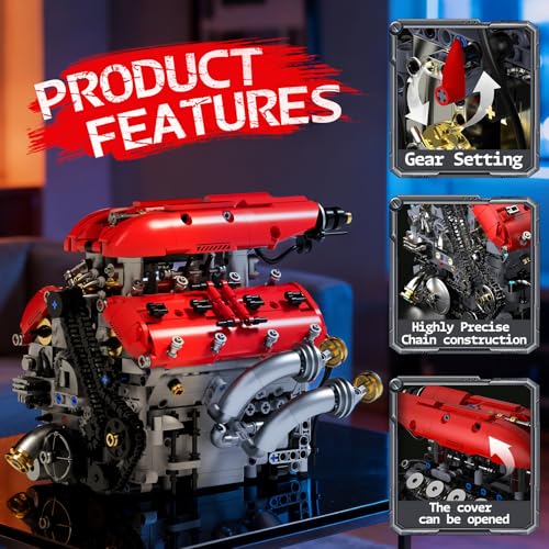 DOLIVE V8 Engine Model Kits that Runs, 1370PCS 8-Cylinder Engine Set with Battery & Motor, STEM Engineering Toys for Kids Adults, Mechanical Enthusiasts