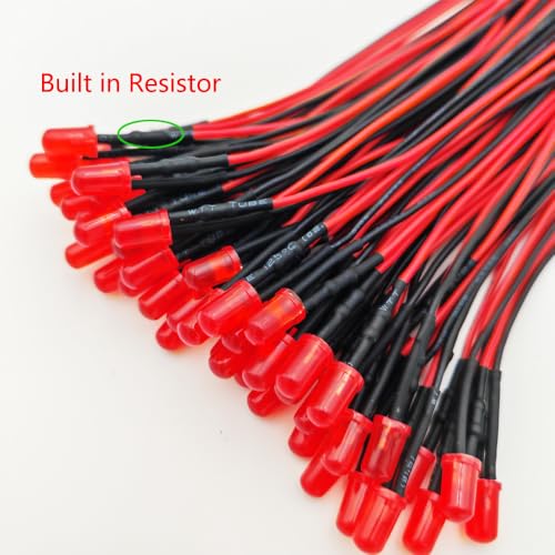 Gebildet 50pcs 110VAC 5mm Red LED Lights Emitting Diodes, Prewired 7.9 Inch V LED Light Diffused Colored Lens Small LED - color: Red-5mm-110V