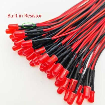 Gebildet 50pcs 3V-4.5V-5V-6V-7.5V-9V-12VDC 5mm Red LED Lights Emitting Diodes, 12VDC Prewired 7.9 Inch V LED Light Diffused Colored Lens Small LED - color: Red-5mm-12V