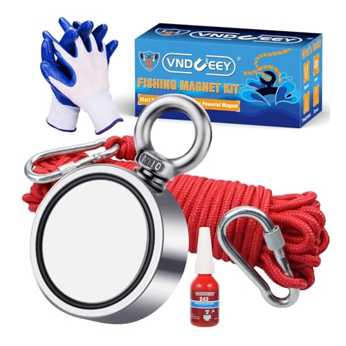 VNDUEEY 1000LBS Magnet Fishing Kit, 2.95" Double Sided Neodymium Fishing Magnet Kit with Rope, Strong Magnets for Retrieving in River Lake Beach and Lawn, Includes 65Ft Rope, Carabiner, Gloves - size: 2.95" 1000LBS, style: Double Sided Kit