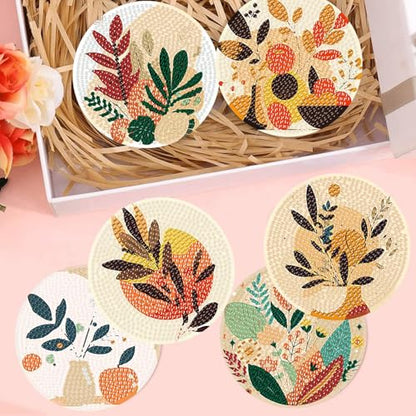 Diamond Art Coasters Kit,8 Pcs Abstract Plant Diamond Painting Coasters Kit - color: Abstract Plants