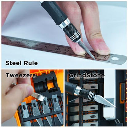 30pcs Craft Knife, Precision Cutter Hobby Knife Blades Set for Art Work, Scrapbooking, Stencil, Architecture Modeling, Wood Leather Working