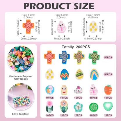 Elecrelive 200Pcs Easter Polymer Clay Beads Rabbit Carrot Cross Heart Easter Egg Beads Charms Spring Polymer Clay Accessories for DIY Bracelet Necklace Bracelet Earring Jewelry - color: Mix Colors, Easter