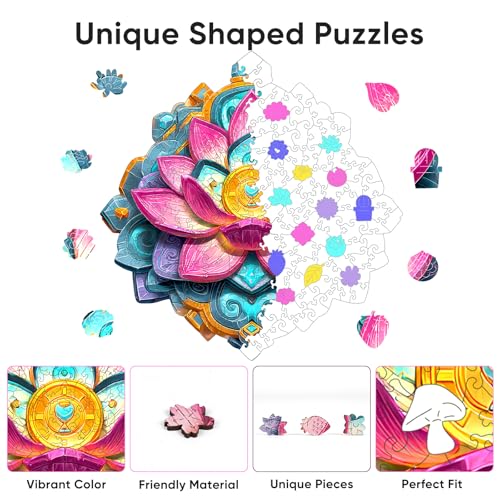 Bovearto Wooden Puzzles for Adults, Lotus Flower Unique Shaped - color: Lotus Flower, size: 200pcs