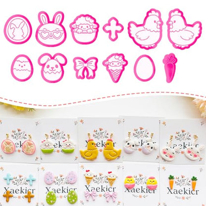 Easter Polymer Clay Cutters Set - 12pcs Sharp & Durable Bunny, Chick, Ice Cream & Egg Shapes for DIY Earring Jewelry Making, Soft Clay Crafts & Spring Holiday Supplies - color: 2K color