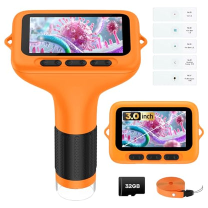 Kids Digital Microscope with 3-Inch Screen: STEM Toy Science Gift Ages 4-12 - color: Orange