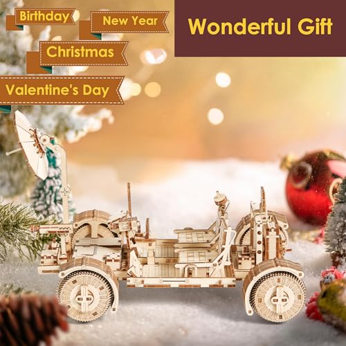 3D Wooden Puzzle for Adults, Lunar Rover Wooden Model Building Set, Self Assembly Mechanical Lunar Roving Vehicle Construction Craft Set, DIY Lunar Terrain Vehicle Wood Model Gift, 388 PCS - style: Lunar Rover