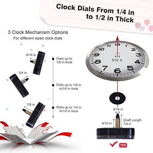 EMOON High Torque 12888 Clock Movement Mechanism with 3 Pairs of Hands, Silent Sweep Quartz Clock Motor Kit for Clock Repair DIY Replacement - size: Total Shaft Length 7/8 in