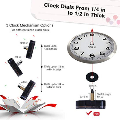EMOON High Torque 12888 Clock Movement Mechanism with 3 Pairs of Hands, Silent Sweep Quartz Clock Motor Kit for Clock Repair DIY Replacement - size: Total Shaft Length 7/8 in