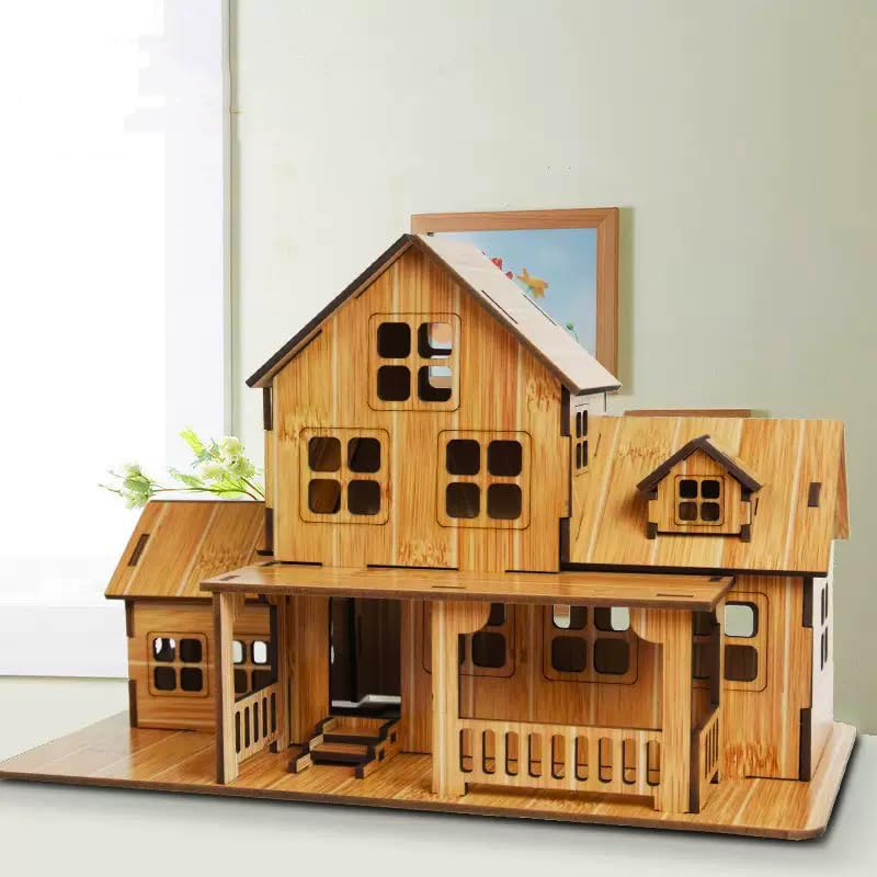 Log Cabin 3D Wooden House Puzzle,DIY Mini Building Model Kit，001 - color: 001
