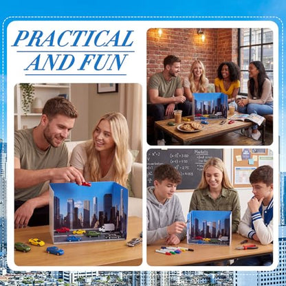 AmazingSpark 2 Set City Style Diorama Box and Road Sticker Decor, City Diorama Project Supplies Set, Cardboard Display Case Kit & Cards with Double Sided Tapes for Cars Miniature DIY Crafts - style: City