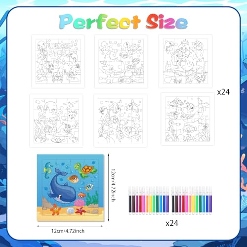 Fennoral 24 Pack DIY Coloring 0cean Animal Jigsaw Puzzle Craft Kit for Kids - color: Under The Sea