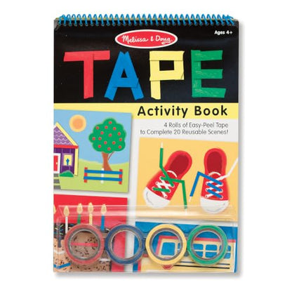 Melissa & Doug Tape Activity Book for Kids with 4 Easy-Tear Tape Rolls (Blue, Green, Red, Yellow) & 20 Reusable Scenes on Spiral-Bound Sheets, Road Trip Activities & Travel Toys for Kids Ages 4+ - size: 0.45 inch
