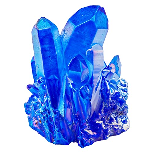 Rockcloud Titanium Coated Crystal Rock Quartz Blue Cluster Geode, 1-2" - color: Blue