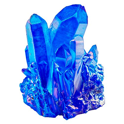 Rockcloud Titanium Coated Crystal Rock Quartz Blue Cluster Geode, 1-2" - color: Blue