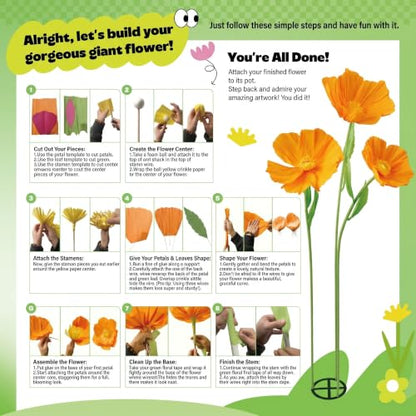 Moxweyeni 3 Pcs 5.5 ft Giant Orange Poppy Paper Flower DIY Kit with Stand - color: Orange, style: Poppy
