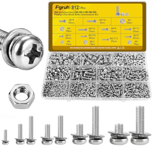 812PCS M2M2.5M3M4M5 Phillips Pan Head Machine Screws Assortment Kit - size: SS M2M2.5M3M4M5 812pcs