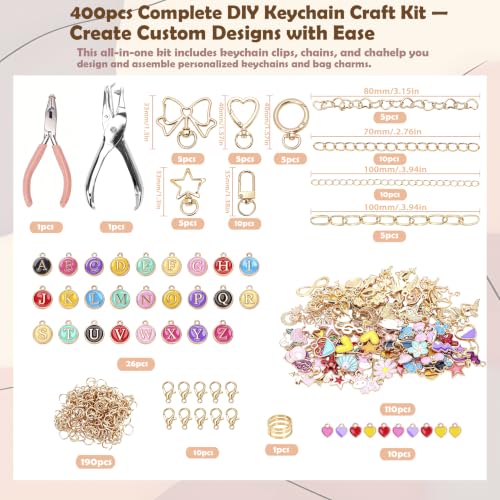 FULGENSZ 400PCS DIY Lipgloss Charm Kit – 136 Charms, 30 Keychains, Extender Chains & Tools for DIY Keychain & Key Chain Charm Kit Projects, Bag Charms, Jewelry Making & Party Gifts (Classic Color) - color: Classic Color