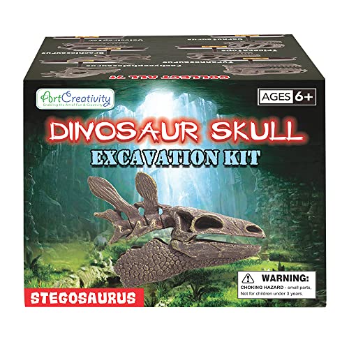 ArtCreativity Dinosaur Excavation Kit for Kids, 5.5” Stegosaurus Skull Excavating Set with Fossil Digging Tools and Stand, Fun Science Activity Toy, Educational Dinosaur Gift for Boys and Girls - style: Stegosaurus