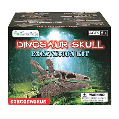 ArtCreativity Dinosaur Excavation Kit for Kids, 5.5” Stegosaurus Skull Excavating Set with Fossil Digging Tools and Stand, Fun Science Activity Toy, Educational Dinosaur Gift for Boys and Girls - style: Stegosaurus