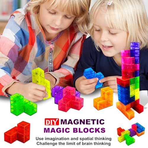 Kids Magnetic Building Blocks Magic Magnetic 3D Puzzle Cubes Set of 14 Multi Shapes with 108 Guide Cards, Parent-Child Interactive Children's Educational Toys - color: 14color
