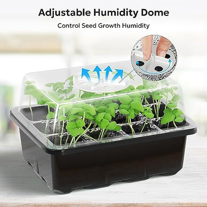 MIXC 10 Pack Seed Starter Tray, 120Cell Stater Kit with Humidity Dome Black - color: Black, size: 12 Cell-10 Packs-Clear Cover